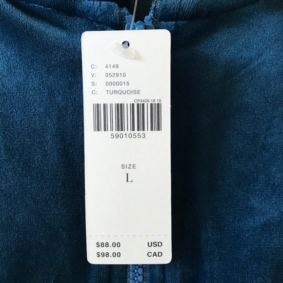 NWT ANTHROPOLOGIE TURQUOISE VELOUR HOODED ZIP UP. - Picture 3 of 11